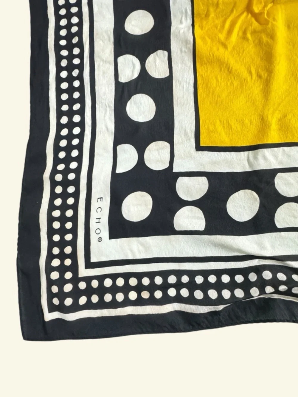 Echo Silk Scarf Black White Polka Dot Yellow Square Vintage Style